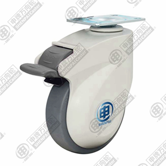 5" Top Plate Swivel Caster, Plastic-core TPE Wheel, Total Lock Brake