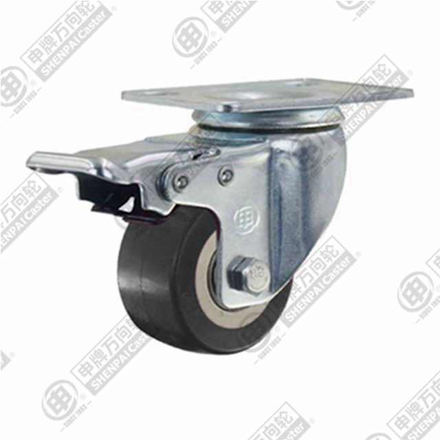 1.5" Top Plate Swivel Caster, Plastic-core Polyurethane Wheel, Total Lock Brake