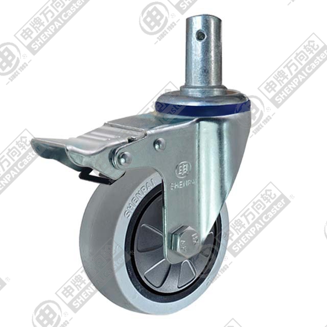 3" Round Stem Swivel Caster, Plastic-core TPE Wheel, Total Lock Brake