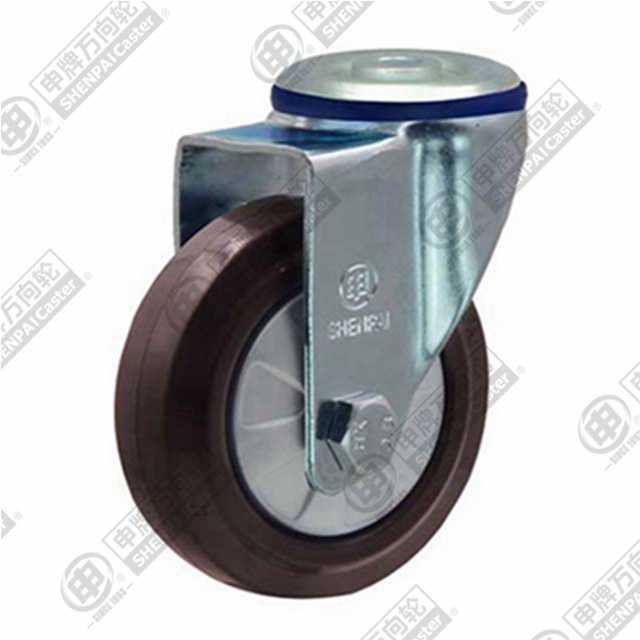 4" Bolt Hole Swivel Caster, Nylon Core Rubber Wheel