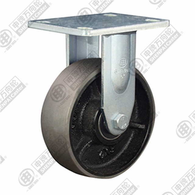 6" Top Plate Fixed Caster, Cast Iron Wheel