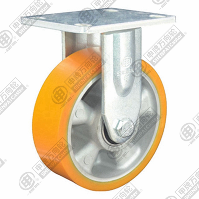 5" Top Plate Fixed Caster, Aluminum Core Polyurethane Wheel