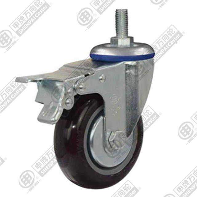5" Threaded Stem Swivel Caster, Plastic-core Nylon Wheel, Total Lock Brake, M12*25