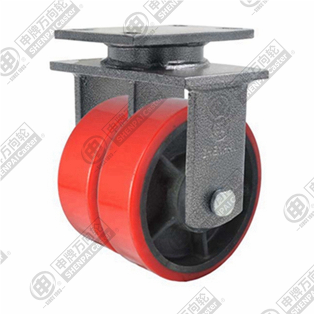 10" Top Plate Fixed Caster, Iron Core Polyurethane Wheel