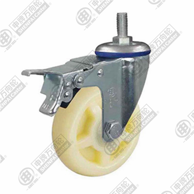 4" Threaded Stem Swivel Caster, Polypropylene Wheel, Total Lock Brake, M12*25