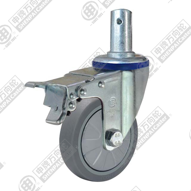 4" Round Stem Swivel Caster, Plastic-core TPE Wheel, Total Lock Brake