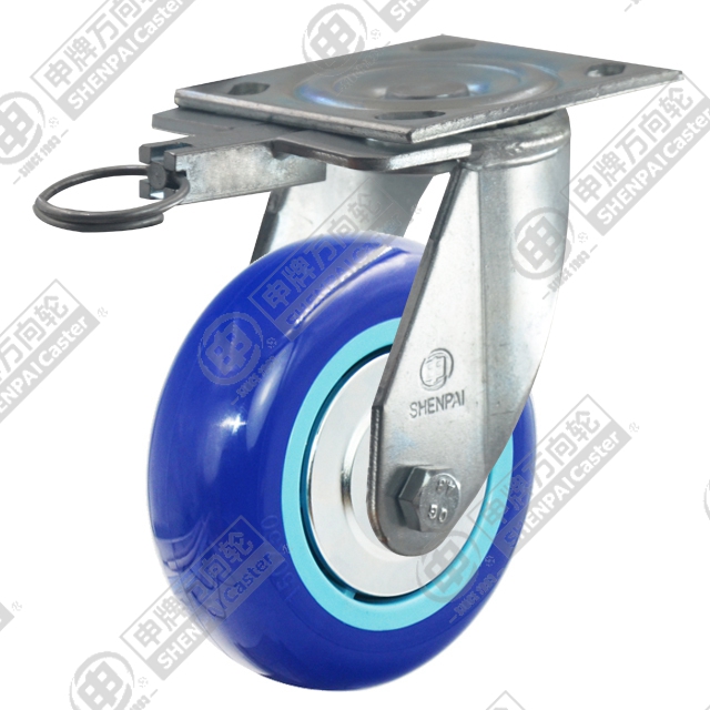 4" Top Plate Swivel Caster, Plastic-core Polyurethane Wheel, Direction Lock Brake