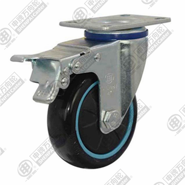 4" Top Plate Swivel Caster, Plastic-core Polyurethane Wheel, Total Lock Brake