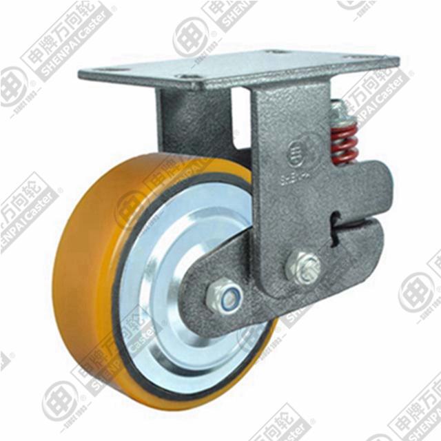 6" Top Plate Fixed Caster, Iron Core Polyurethane Wheel
