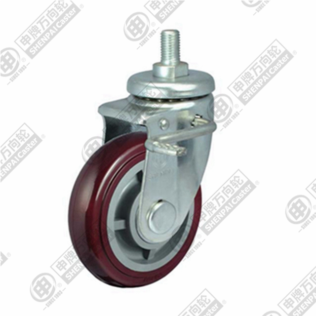 6" Threaded Stem Swivel Caster, Plastic-core Polyurethane Wheel, Total Lock Brake, M20*45