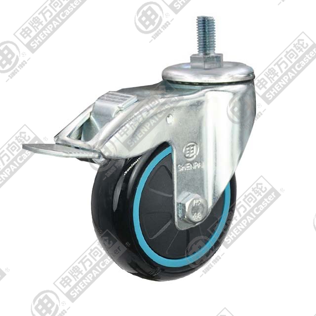 4" Threaded Stem Swivel Caster, Plastic-core Polyurethane Wheel, Total Lock Brake, M12*25