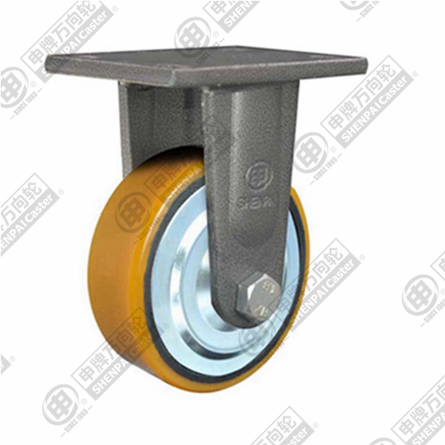 5" Top Plate Fixed Caster, Iron Core Polyurethane Wheel, Direction Lock Brake