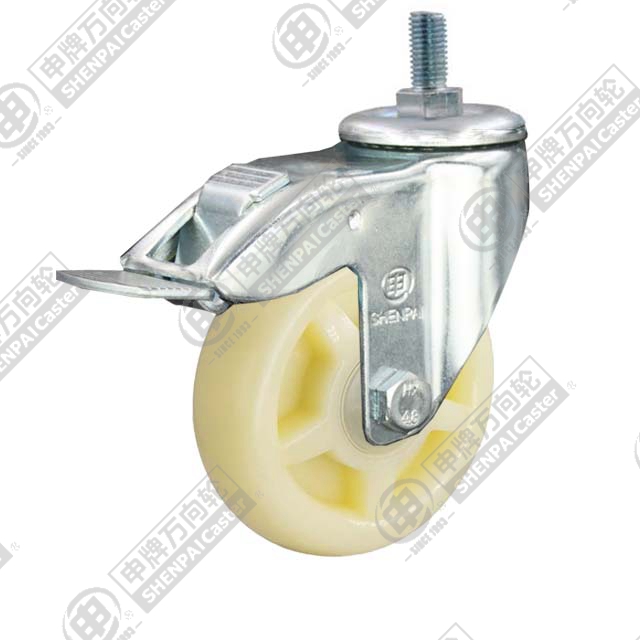 5" Threaded Stem Swivel Caster, Polypropylene Wheel, Total Lock Brake, M12*25