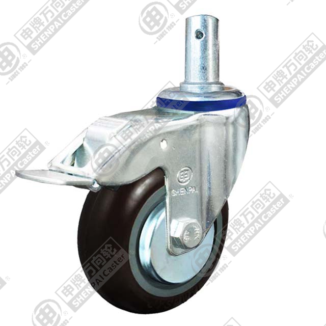 3" Round Stem Swivel Caster, Plastic-core Nylon Wheel, Total Lock Brake