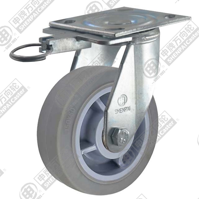 5" Top Plate Swivel Caster, Plastic-core TPE Wheel, Direction Lock Brake
