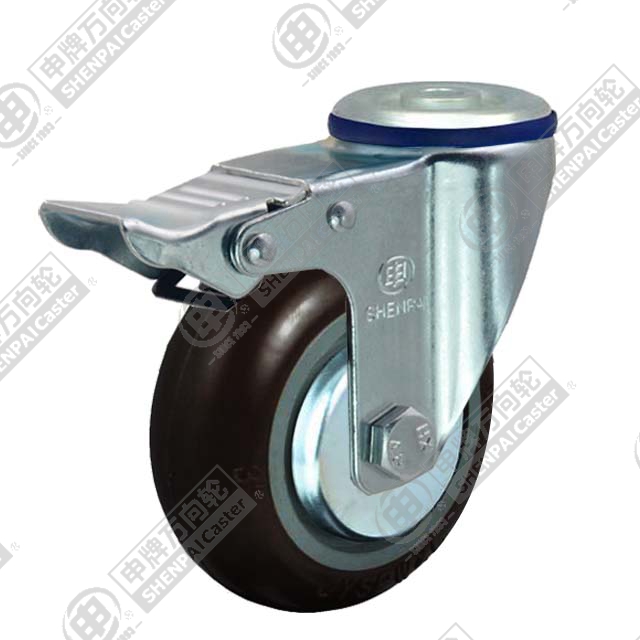 3" Bolt Hole Swivel Caster, Plastic-core Nylon Wheel, Total Lock Brake