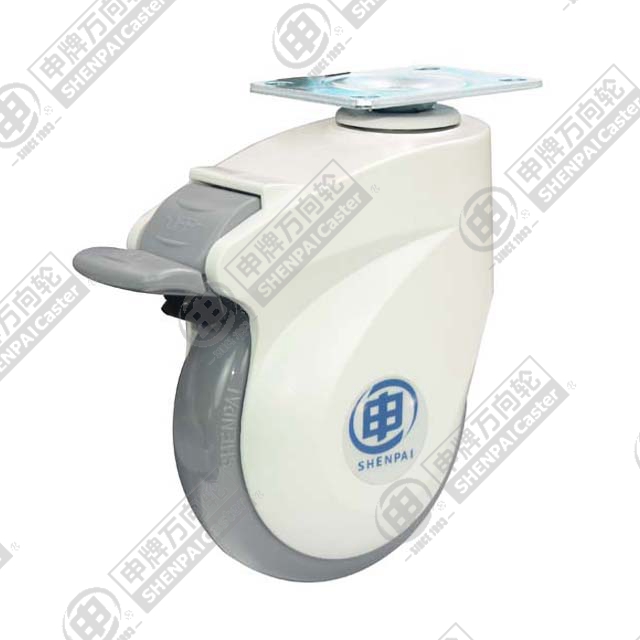 5" Top Plate Swivel Caster, Plastic-core Polyurethane Wheel, Total Lock Brake