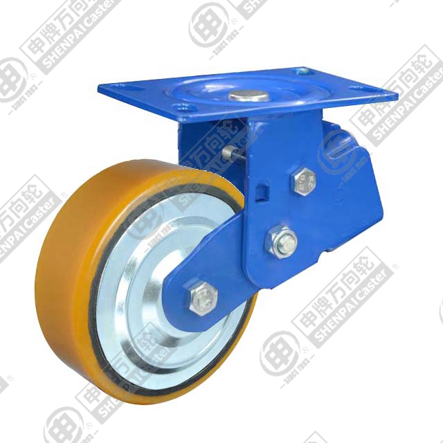 6" Top Plate Fixed Caster, Iron Core Polyurethane Wheel