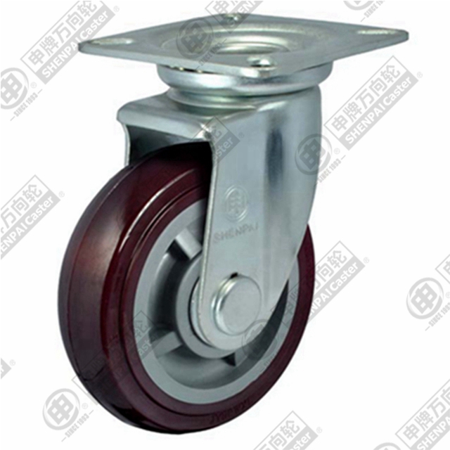 5" Top Plate Swivel Caster, Plastic-core Polyurethane Wheel