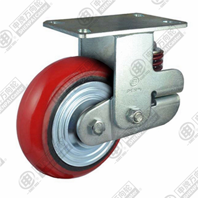 6" Top Plate Fixed Caster, Iron Core Polyurethane Wheel