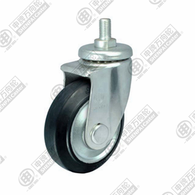 5" Threaded Stem Swivel Caster, Steel Core Rubber Wheel, M16*45