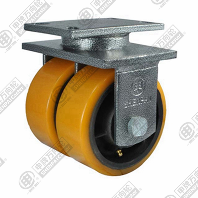 12" Top Plate Fixed Caster, Iron Core Polyurethane Wheel