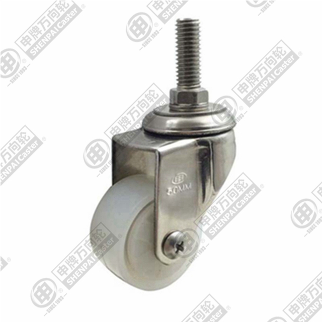 1.5" Threaded Stem Swivel Caster, Stainless Steel Frame, Integral Nylon Wheel, M10*25