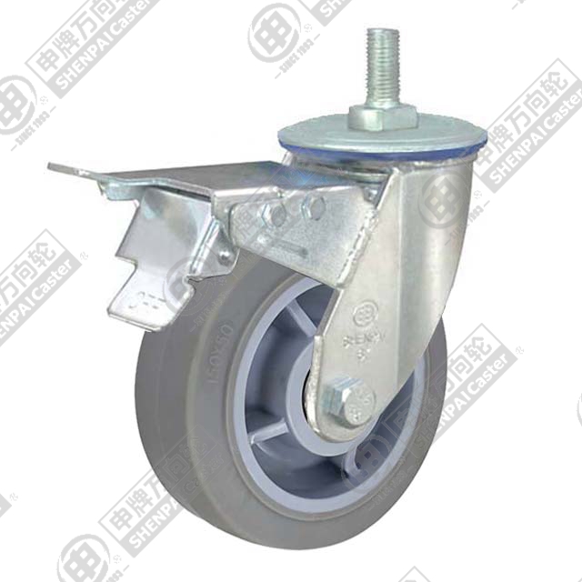 8" Threaded Stem Swivel Caster, Plastic-core TPE Wheel, Total Lock Brake, M20*32