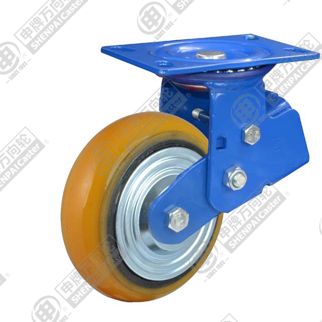 5" Top Plate Swivel Caster, Iron Core Polyurethane Wheel