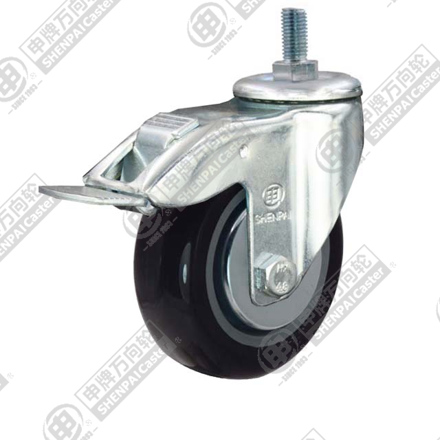 5" Threaded Stem Swivel Caster, Plastic-core Nylon Wheel, Total Lock Brake, M12*25