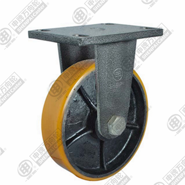 12" Top Plate Fixed Caster, Iron Core Polyurethane Wheel