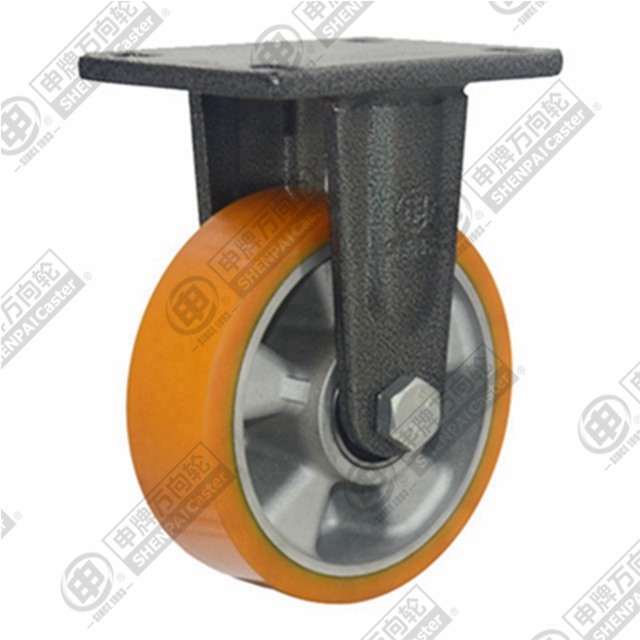 4" Top Plate Fixed Caster, Aluminum Core Polyurethane Wheel