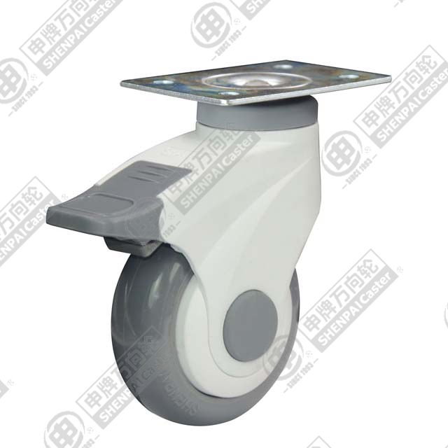 3" Top Plate Swivel Caster, Plastic-core Polyurethane Wheel, Total Lock Brake