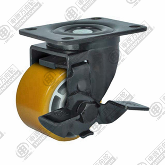 4" Top Plate Swivel Caster, Aluminum Core Polyurethane Wheel, Rear Parking Brake
