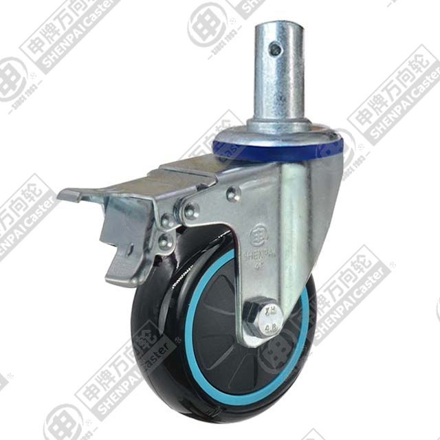 3" Round Stem Swivel Caster, Plastic-core Polyurethane Wheel, Total Lock Brake
