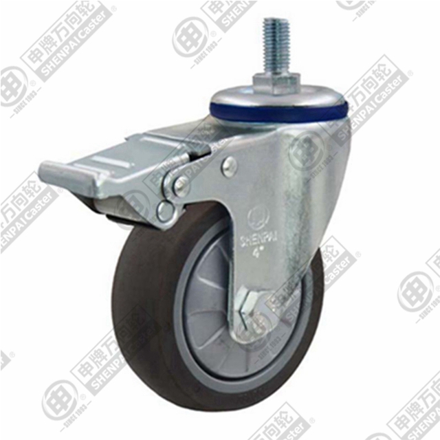 3" Threaded Stem Swivel Caster, Plastic-core TPE Wheel, Total Lock Brake, M12*25