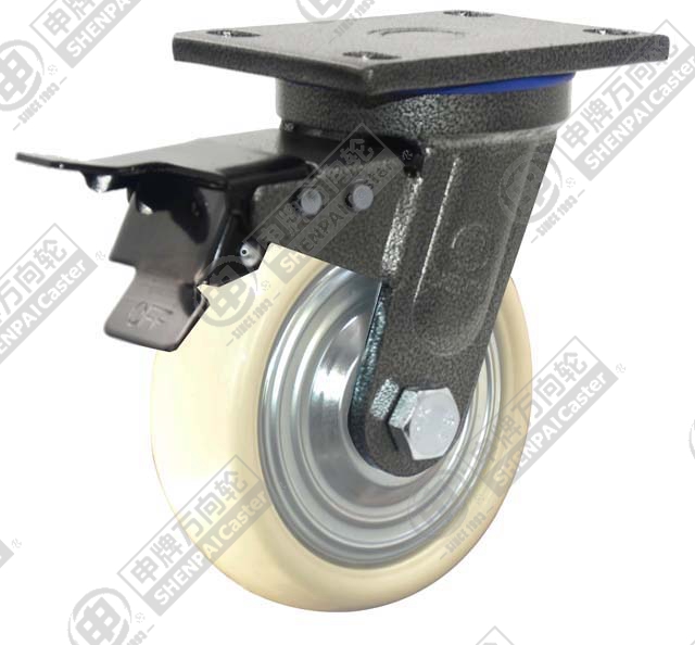 5" Top Plate Swivel Caster, Integral Nylon Wheel, Total Lock Brake