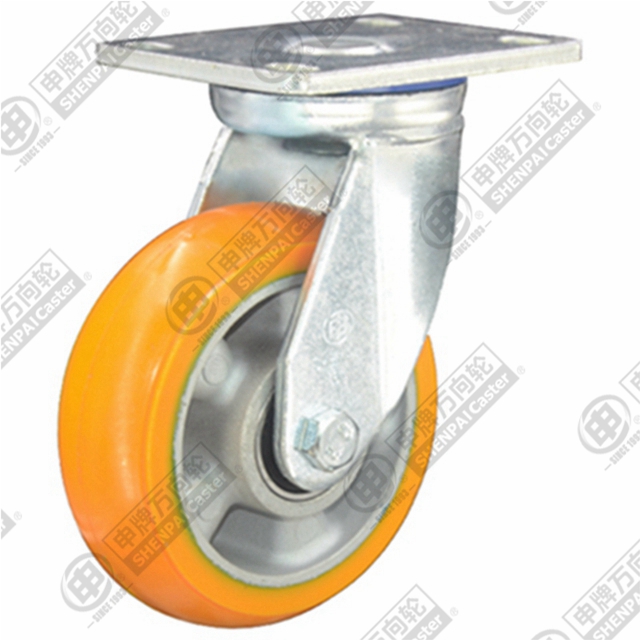 5" Top Plate Swivel Caster, Aluminum Core Polyurethane Wheel
