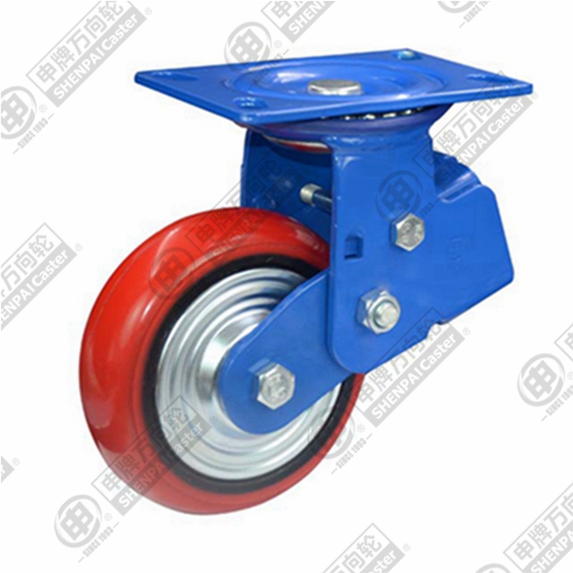 6" Top Plate Swivel Caster, Iron Core Polyurethane Wheel