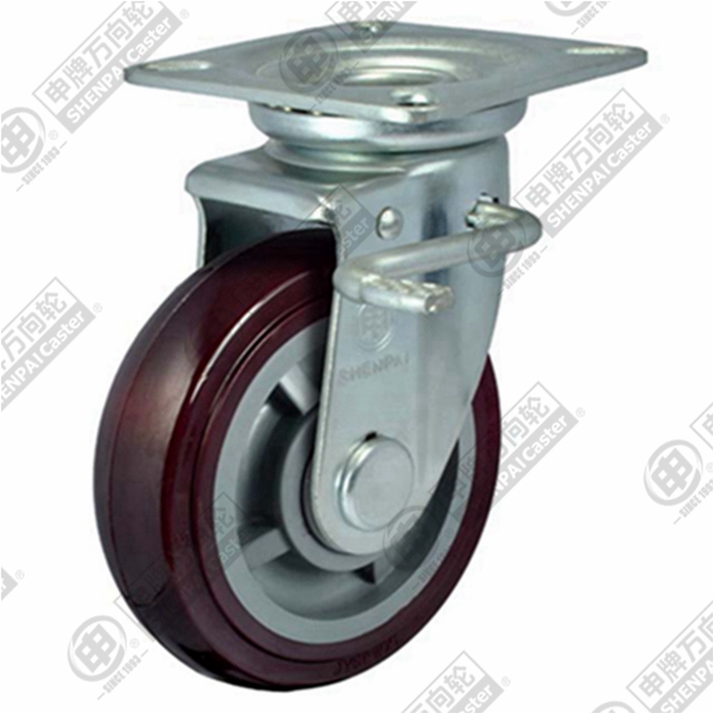 4" Top Plate Swivel Caster, Plastic-core Polyurethane Wheel, Total Lock Brake