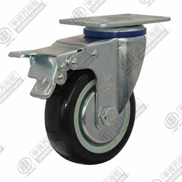 5" Top Plate Swivel Caster, Plastic-core Polyurethane Wheel, Total Lock Brake