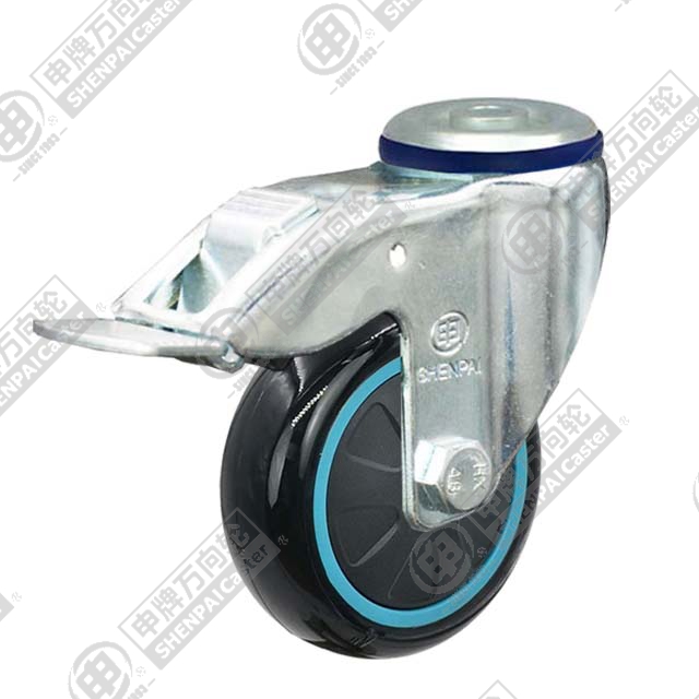 3" Bolt Hole Swivel Caster, Plastic-core Polyurethane Wheel, Total Lock Brake