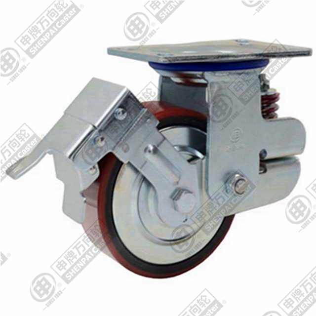 8" Top Plate Swivel Caster, Iron Core Polyurethane Wheel, Total Lock Brake