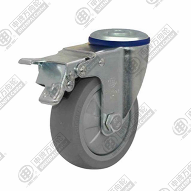 3" Bolt Hole Swivel Caster, Plastic-core TPE Wheel, Total Lock Brake