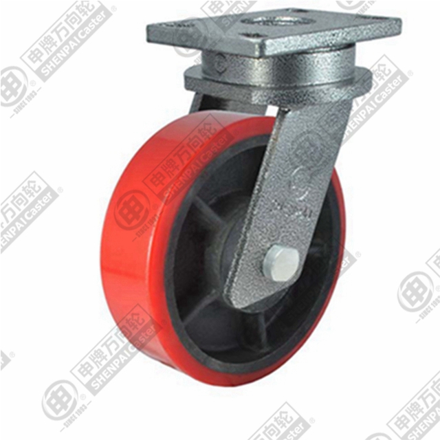 6" Top Plate Swivel Caster, Iron Core Polyurethane Wheel