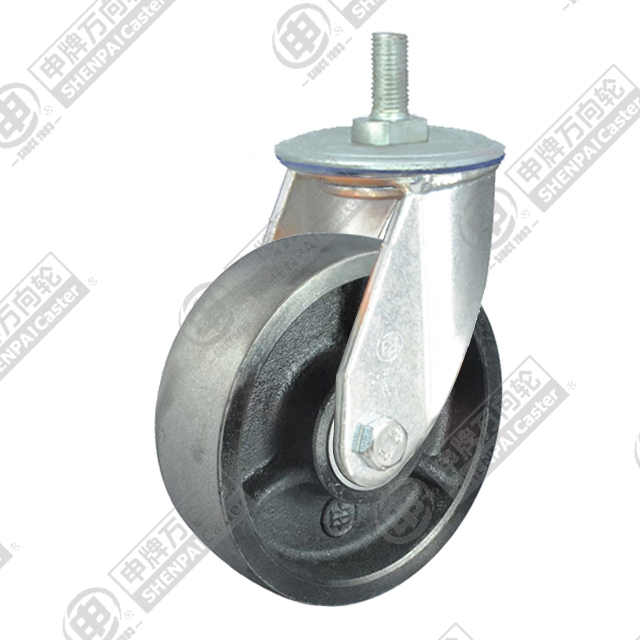 8" Threaded Stem Swivel Caster, Cast Iron Wheel, M20*32