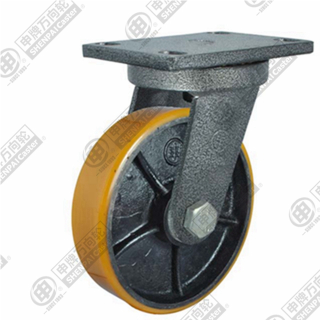12" Top Plate Swivel Caster, Iron Core Polyurethane Wheel