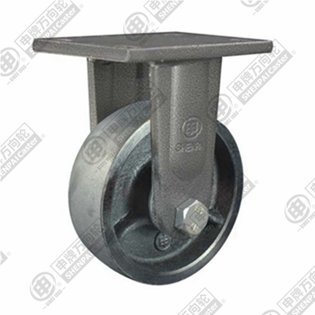 8" Top Plate Fixed Caster, Cast Iron Wheel