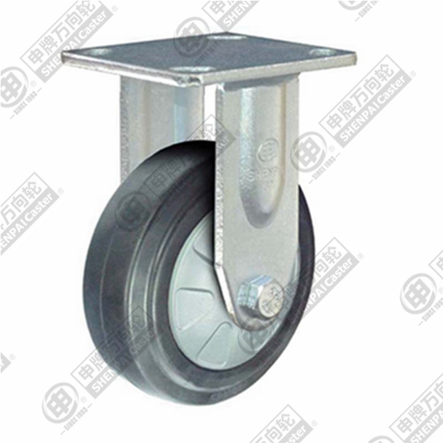 6" Top Plate Fixed Caster, Nylon Core Rubber Wheel