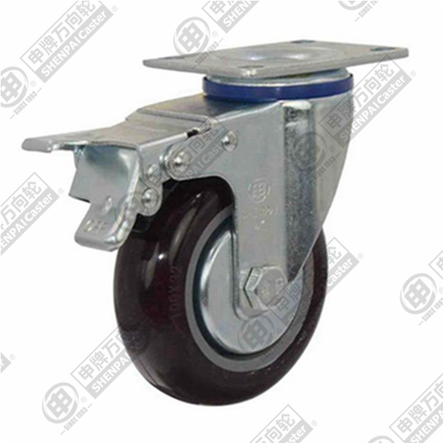 5" Top Plate Swivel Caster, Plastic-core Nylon Wheel, Total Lock Brake